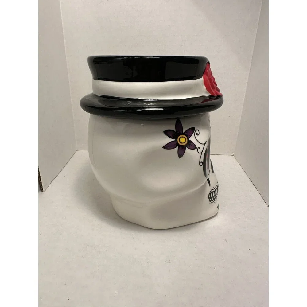 Day of the Dead‎ Sugar Skull Ceramic Cookie Jar Top Hat Rose